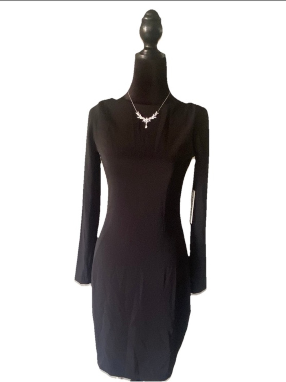 L’AGENCE Renae Matte Black Jersey Dress + Silver Rhinestone Necklace size 2